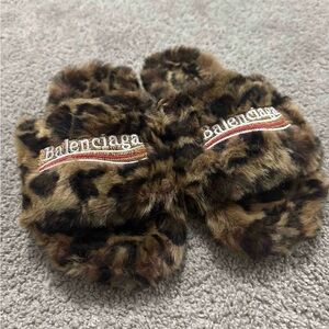 Balenciaga Furry Animal Print Slippers
